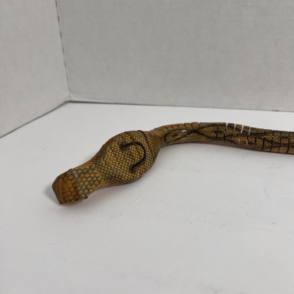 Vtg. Ghana Handcrafted Cobra Wooden Articulated Slither Toy Snake 24” L